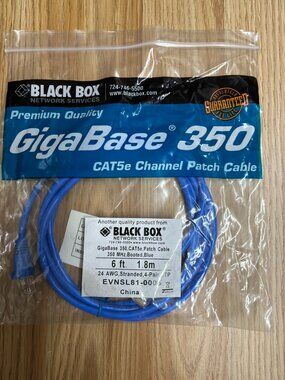 Black Box GigaBase 350 CAT5e Ethernet Patch Cable 6ft RJ45 Network Cable Blue